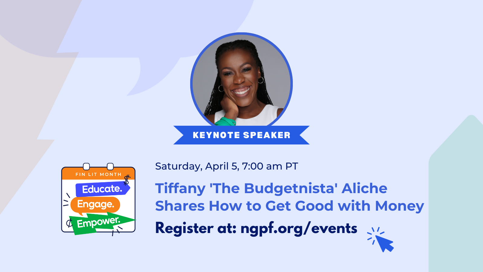 A promotional image depicting Tiffany with session info.